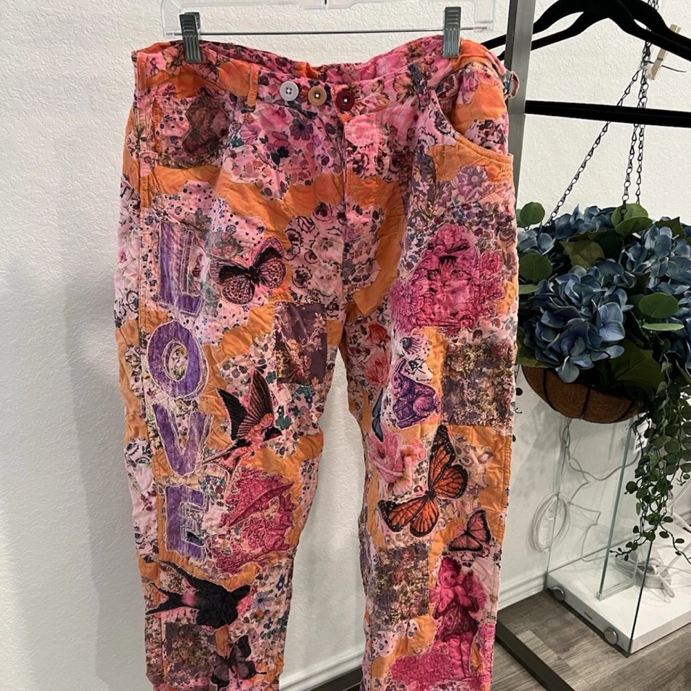 Magnolia Pearl Multicolor Patchwork Pants Butterf… - image 1